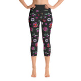 Black Retro Tattoo Print Ladies Yoga Capri Leggings
