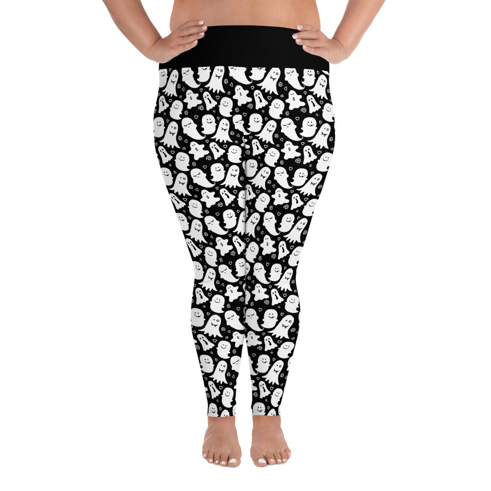 Niedliche, durchgehende Damen-Leggings mit Geister-Print in Übergröße