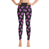 Pink-schwarz gepunktete Totenkopf-Yoga-Leggings