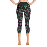 Black Retro Tattoo Print Ladies Yoga Capri Leggings