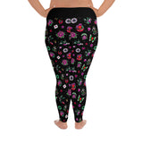 Schwarze Retro-Tattoo-Damen-Leggings mit Allover-Print in Übergröße