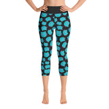 Türkisfarbene Katzengesicht-Yoga-Capri-Damen-Leggings