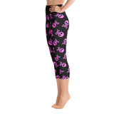 Pink Polka Dot Skulls Ladies Yoga Capri Leggings