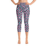 Pink & Blue Leopard Print Ladies Yoga Capri Leggings