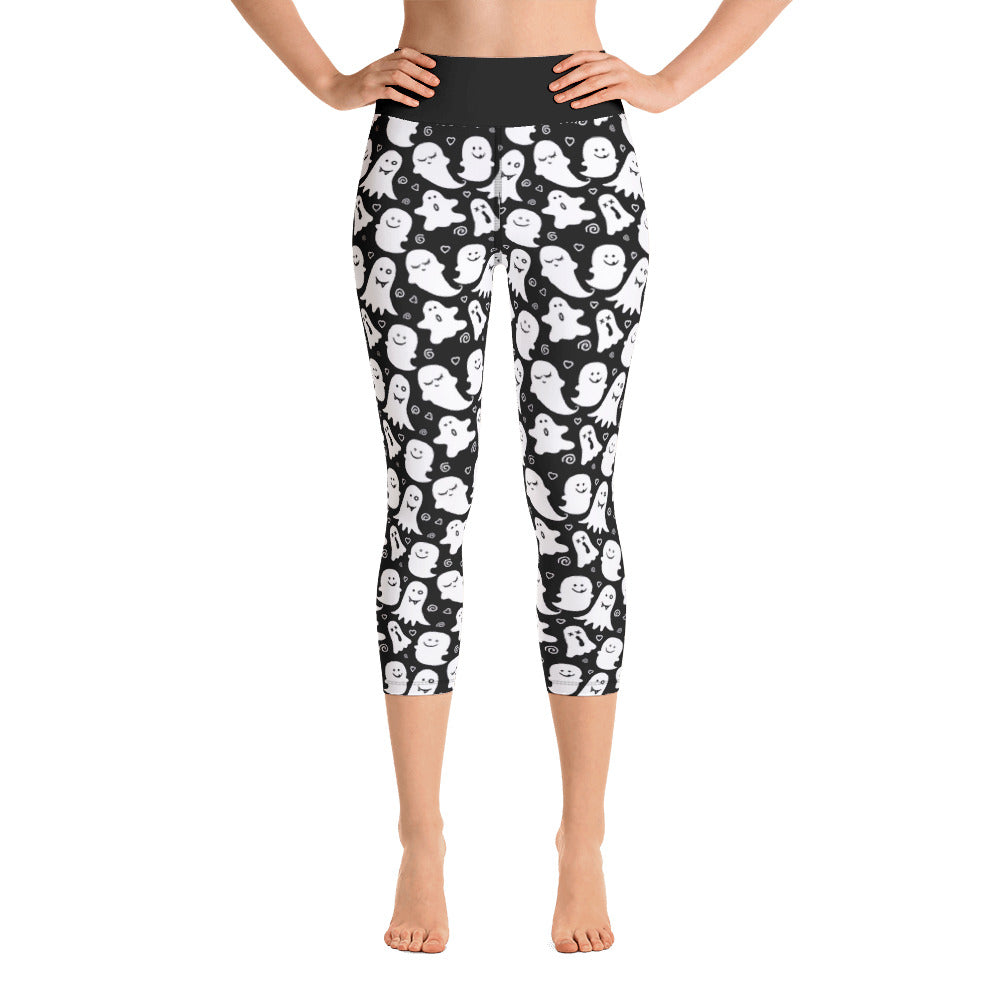 Niedliche Damen-Yoga-Capri-Leggings mit Geister-Print