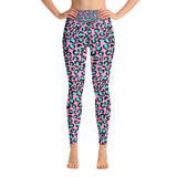 Damen-Yoga-Leggings mit Leopardenmuster in Rosa und Türkis