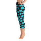Türkisfarbene Katzengesicht-Yoga-Capri-Damen-Leggings