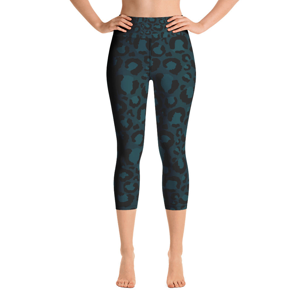 Teal Leopard Print Yoga Capri Leggings