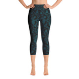 Teal Leopard Print Yoga Capri Leggings