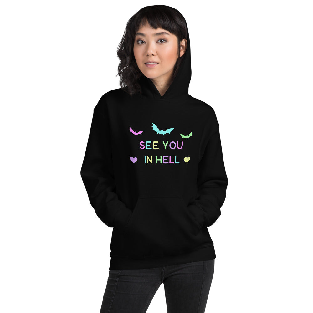 Gruseliger süßer Unisex-Hoodie „Wir sehen uns in der Hölle“.