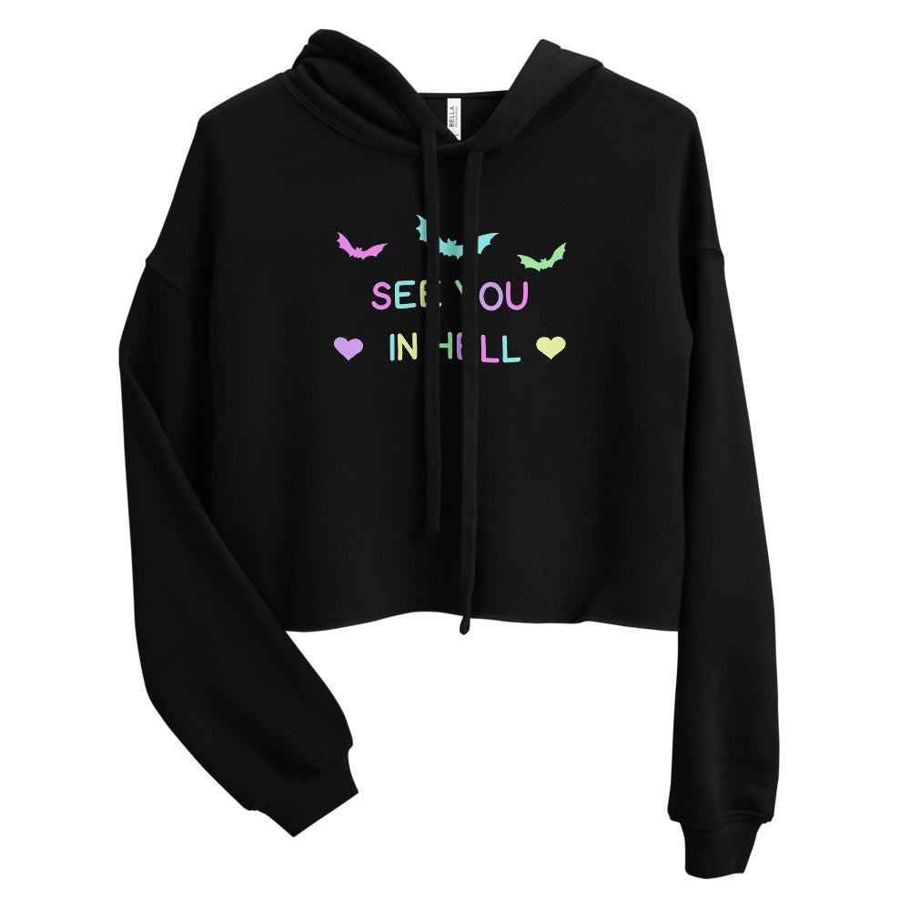 Creepy Cute 'See you in Hell' Crop Ladies Black Hoodie