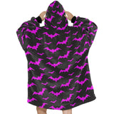 Pink and Dark Grey Bat Print Spooky Blanket Hoodie Adults & Kids Sizes