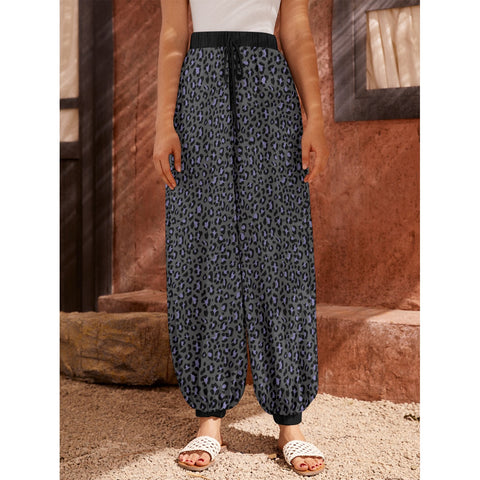 Lilac and Grey Leopard Print Alternative Casual Unisex Harem Pants Trousers