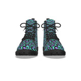 Grüne Damen-Schnürstiefel mit Leopardenmuster