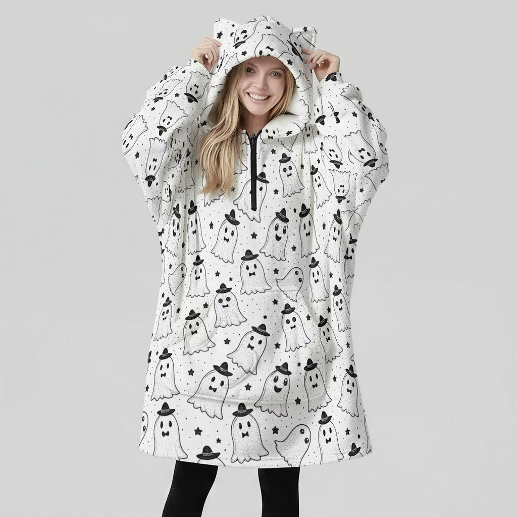 Spooky Ghost Blanket Hoodie with Cat Ears