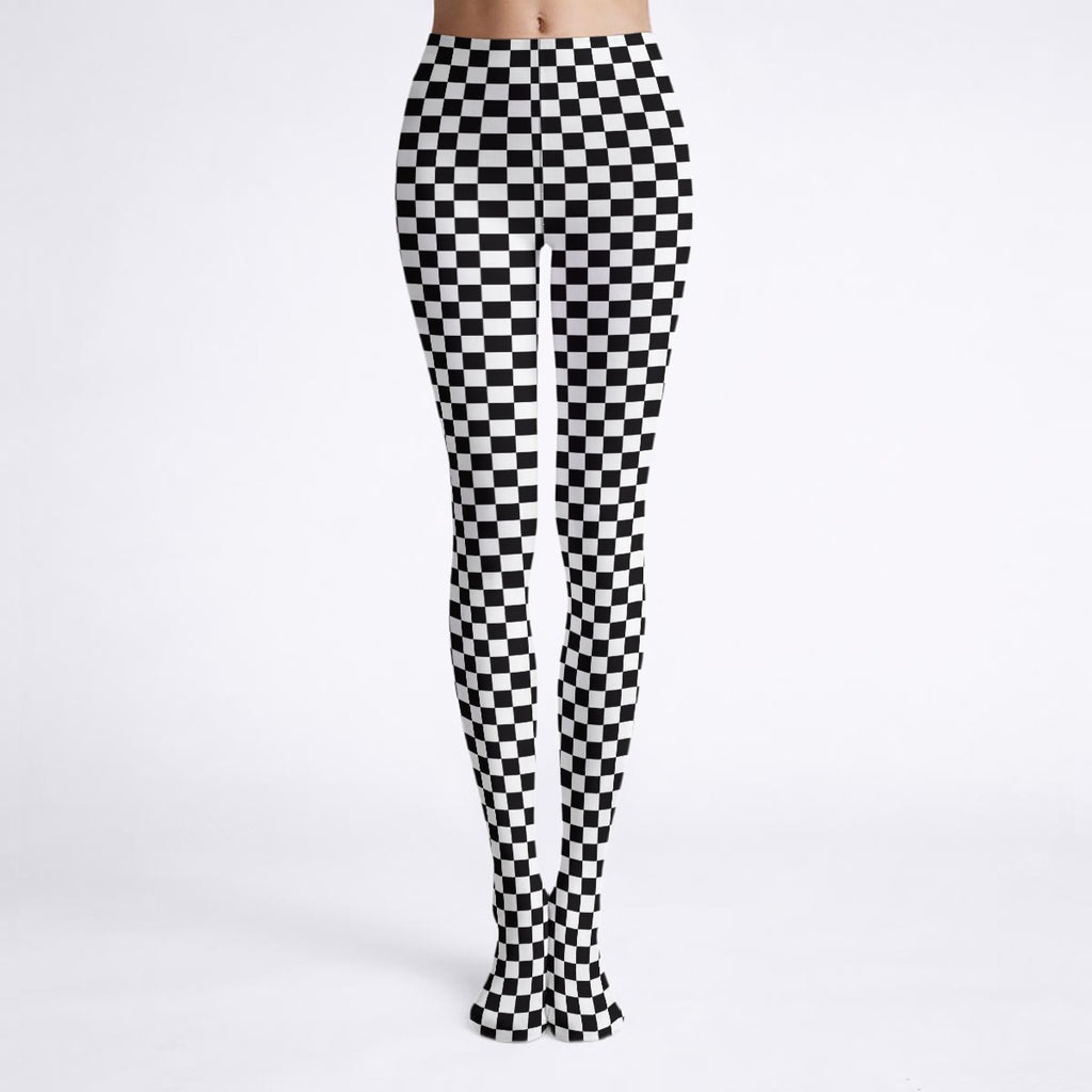 Black and White Checkered Print Tights