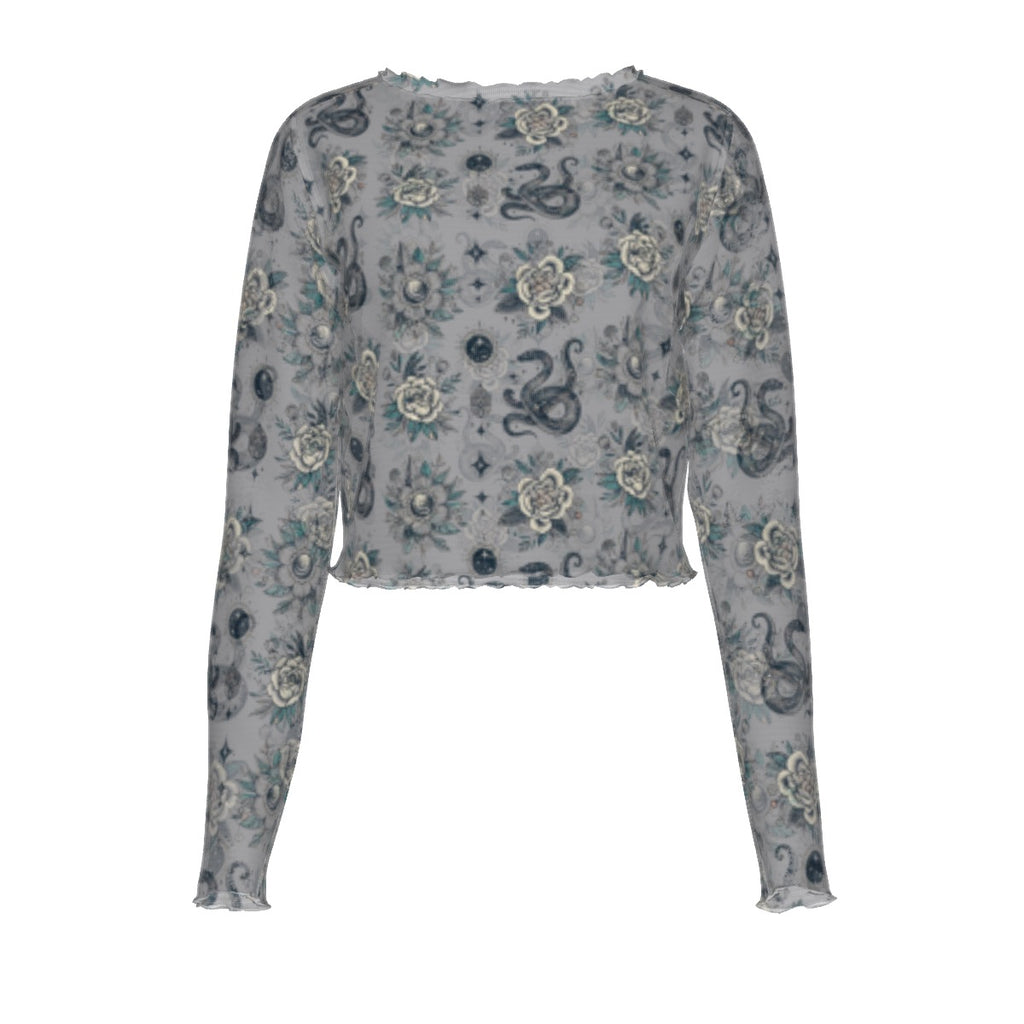 Mystical Snake Crop Mesh Top Long Sleeved