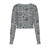 Mystical Snake Crop Mesh Top Long Sleeved