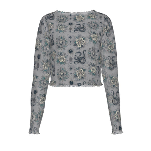 Mystical Snake Crop Mesh Top Long Sleeved