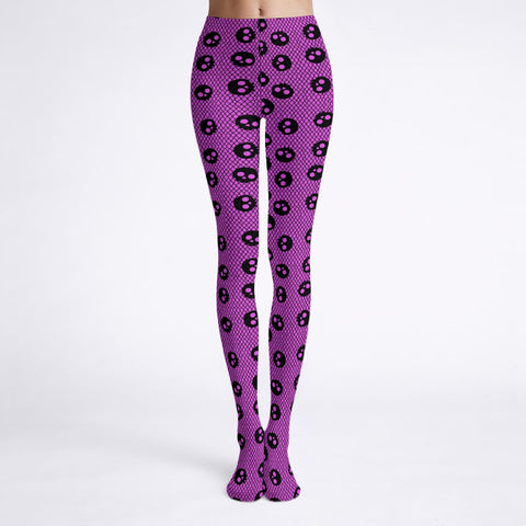 Pink Skull Fishnet Print Tights