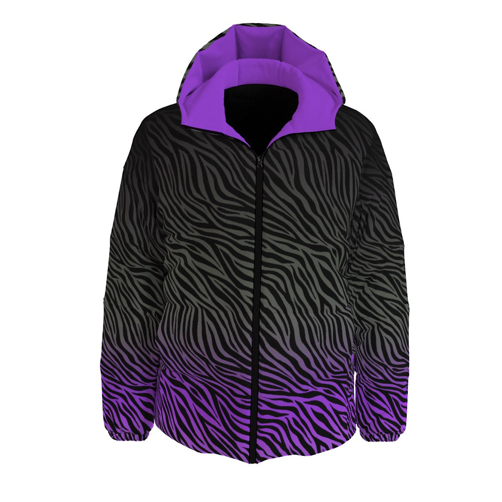 Grey and Purple Zebra Ombre Winter Padded Down Jacket Unisex XS to 6XL Plus Size