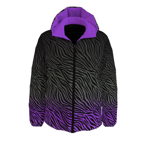 Grey and Purple Zebra Ombre Winter Padded Down Jacket Unisex XS to 6XL Plus Size