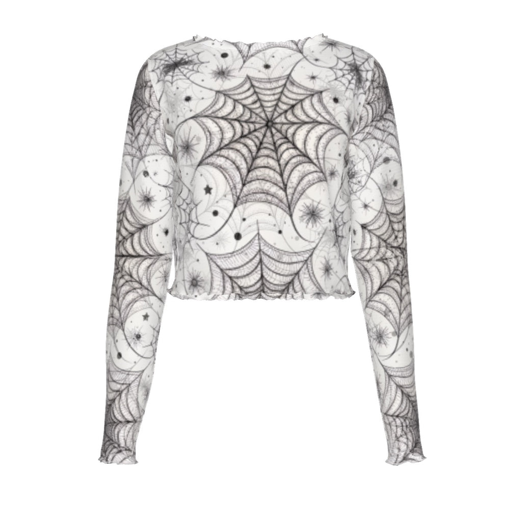 Spiderweb Crop Mesh Top Long Sleeved