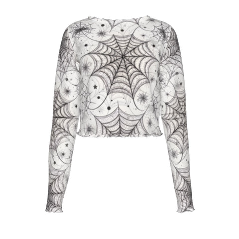 Spiderweb Crop Mesh Top Long Sleeved
