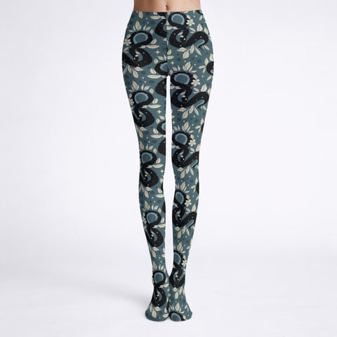 Black and Green Snake Print Tights