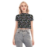 Retro Pastel Tattoo Cropped Mesh Top Short Sleeved