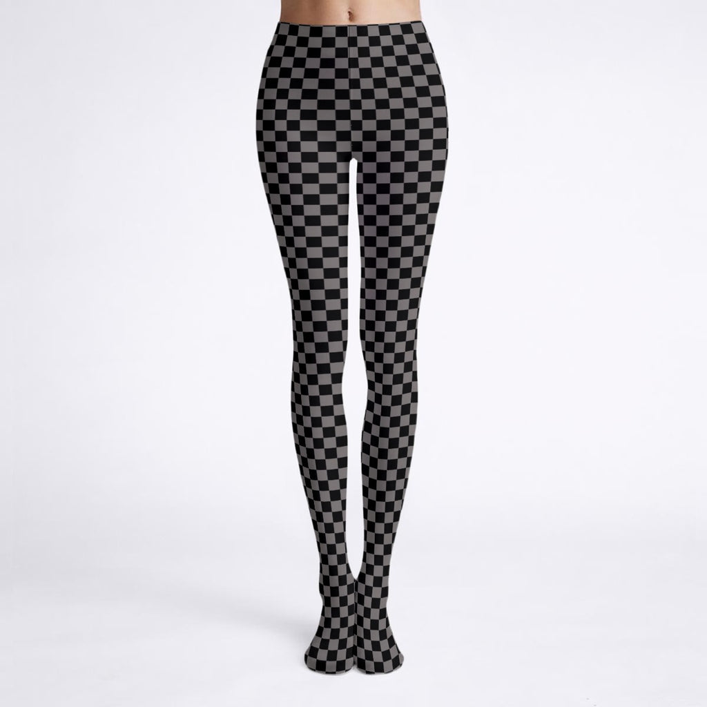 Black and Grey Checkered Print Tights
