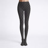 Black and Grey Checkered Print Tights