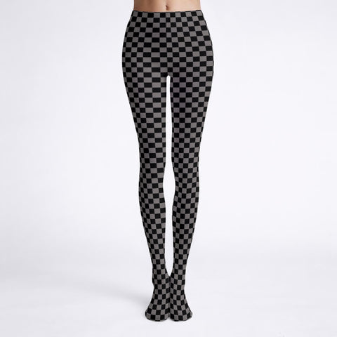 Black and Grey Checkered Print Tights