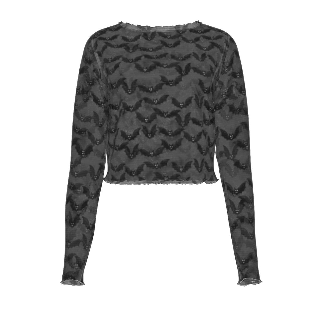 ladies mesh top with bats front long sleeves