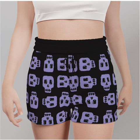 Black and Purple Block Skulls Casual Shorts