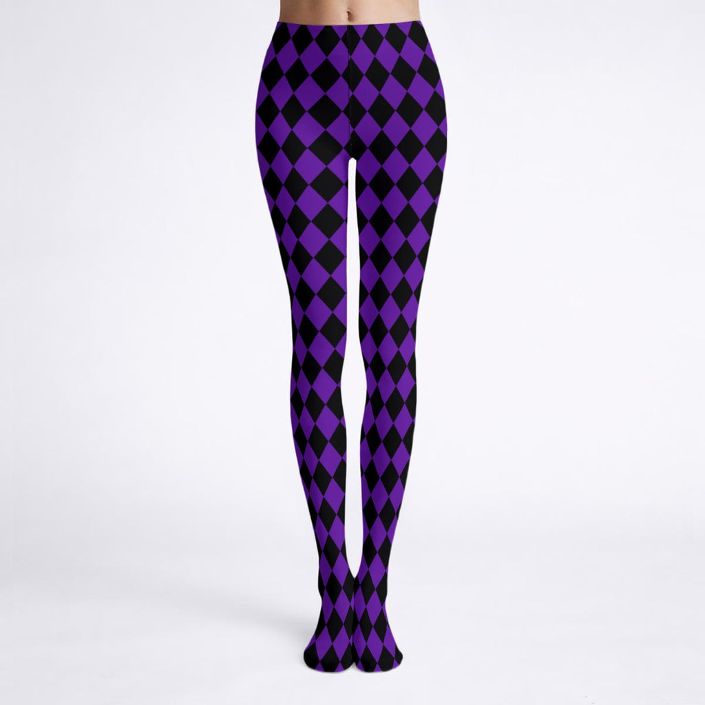 Purple and Black Harlequin Circus Print Tights
