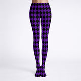 Purple and Black Harlequin Circus Print Tights