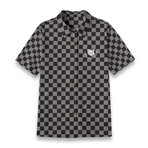 Black and Grey Checkered Cotton Women's Button Down Shirt