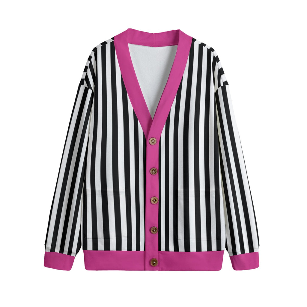 Pink with Black and White Stripes Cardigan