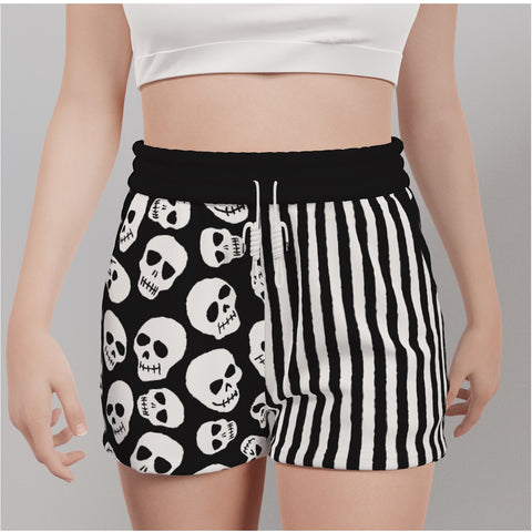 Black and White Skull & Stripe Punk Casual Shorts