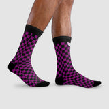 Pink Checkerboard Crew Socks — Retro Skateboard Sublimation Socks