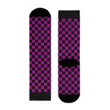 Pink Checkerboard Crew Socks — Retro Skateboard Sublimation Socks