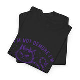 Demonic Cat Tee — "I’m Not Demure, I’m Demonic" Gothic Graphic T-Shirt