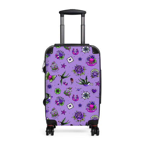 Purple Retro Tattoo Print Suitcase
