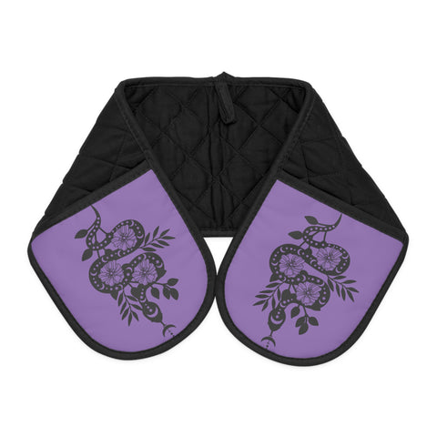 Snake and Flower Purple Oven Mitts Gloves