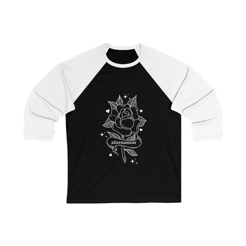 Tattoo Rose Schwarz &amp; Weiß Unisex 3\4 Ärmel Baseball T-Shirt