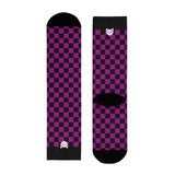 Pink Checkerboard Crew Socks — Retro Skateboard Sublimation Socks