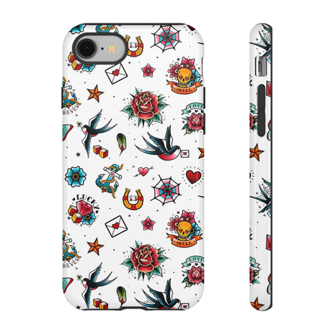 White Old School Retro Tattoo Tough Phone Case