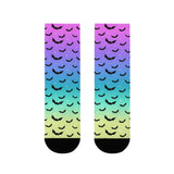 Gradient Bat Pattern Crew Socks — Colorful Gothic Halloween Socks