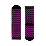 Pink Checkerboard Crew Socks — Retro Skateboard Sublimation Socks